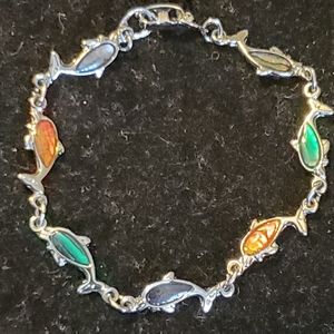 Silvertone abalone dolphin bracelet 7 inches long